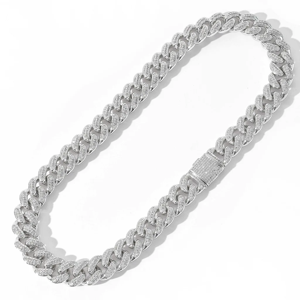 

Hip Hop 925 Silver Cuban Diamond Chain Necklace Bling Miami Cuban Link, Silver\gold