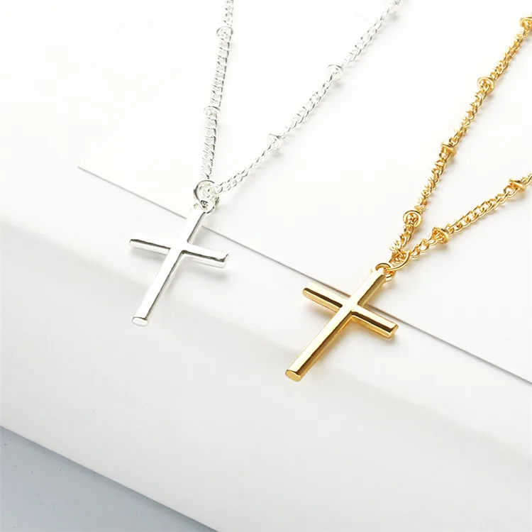 

Metal Cross Pendant Jesus Electroplated Bright Colored Positioning Bead Chain Necklace for Men and Women Jewelry, Color,white