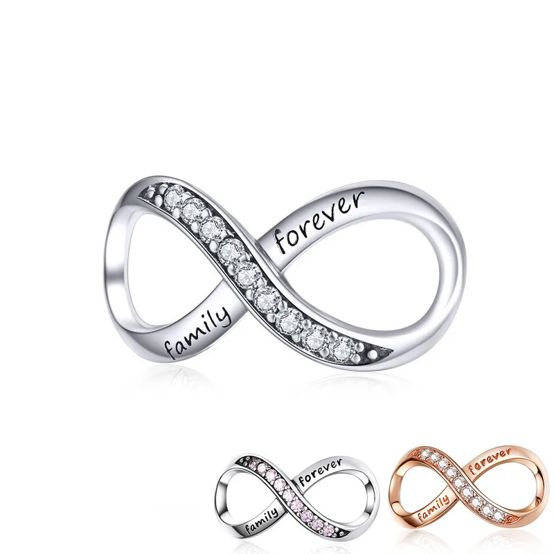 

fit Europe Bracelet Original 925 Sterling Silver White Cubic Zirconia Infinite Shape Beads for Necklace Chain Jewelry Making