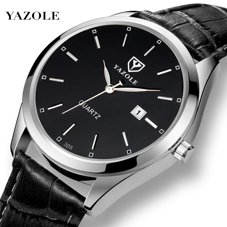 

Yazole 308 Luxury Gentlemen Watches Night Light Black Brown Genuine Leather Analog Quartz Men Wristwatches
