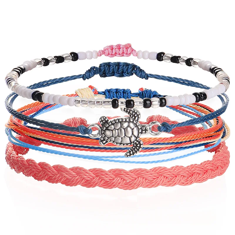 

Fashion Adjustable Wax thread Rope Sea Turtle charm Bracelet Waterproof Handmade Friendship Wax Cord String Bracelet For Women