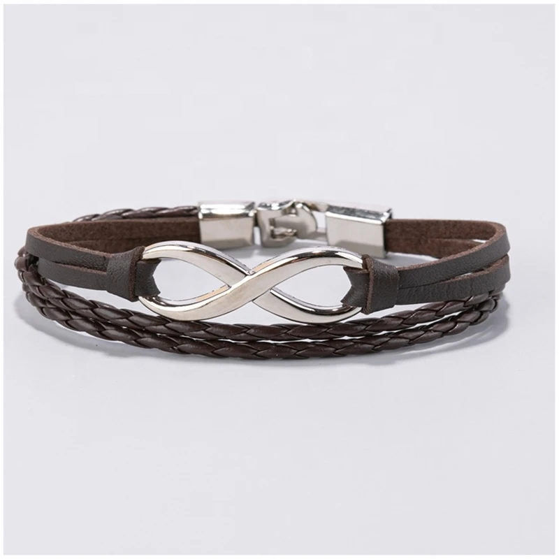 

New Hot Custom Handmade Infinity Charm Alloy Multilayer Woven Leather Bracelet For Men Women