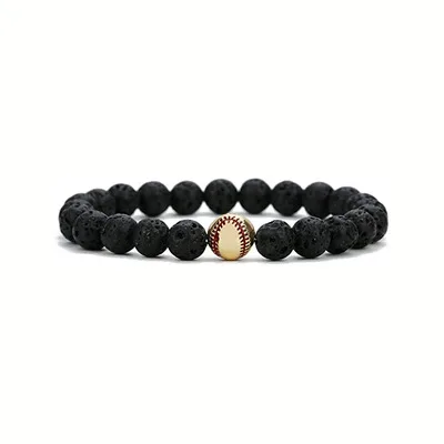 

Simple Fashion Genuine Turquoise Stone Beads Baseball Charm Bracelet Natural Matte Onyx Lava Stone Baseball Bracelet