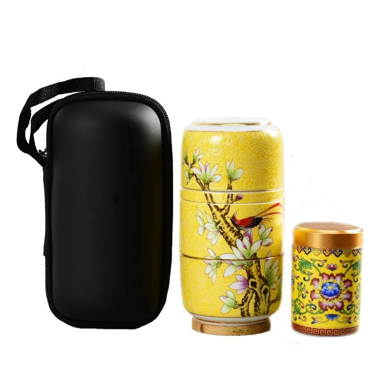 

Creative Portable Travel Ceramic Tea Set One Pot Two Cups Gift Set