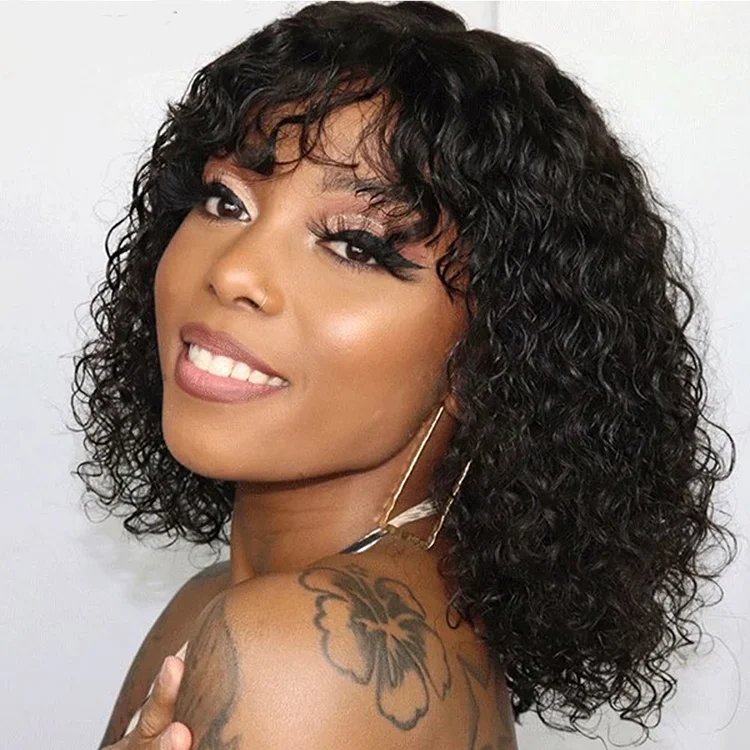 

Best price lace front Short Bob deep wave jerry curl curly virgin brazilian Human Hair Wigs for black women