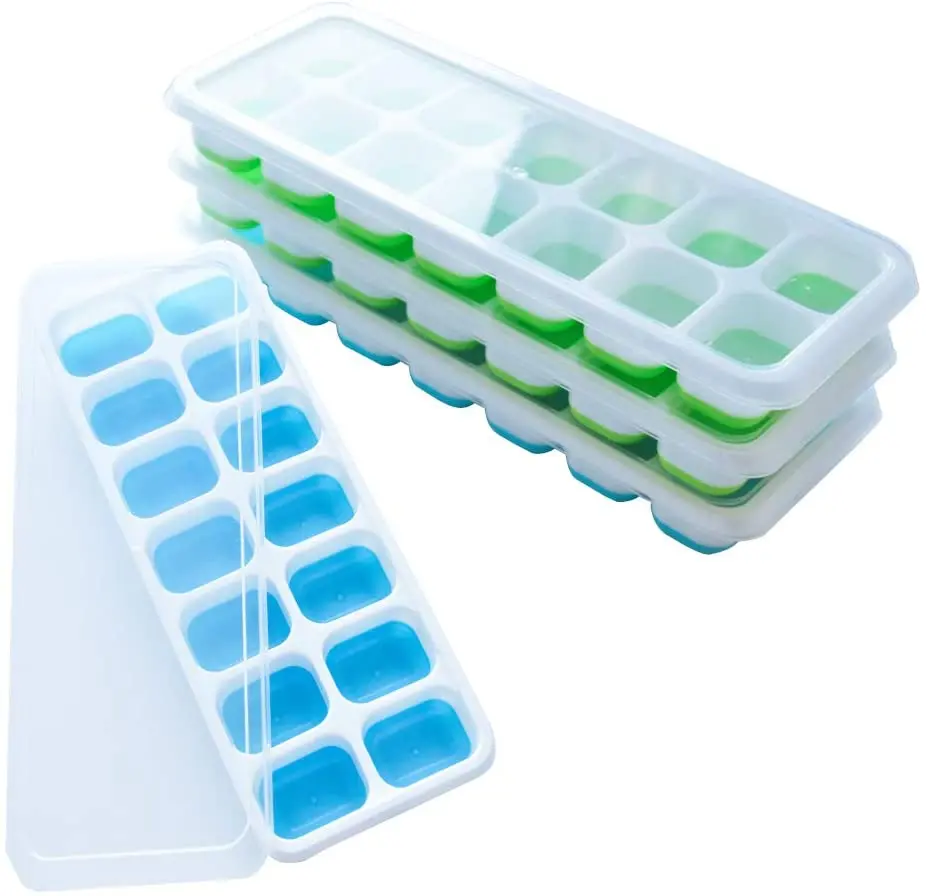 

Ice Cube Tray with Lid Silicone Ice Cube Molds 14 Ice tray Stackable Durable mold