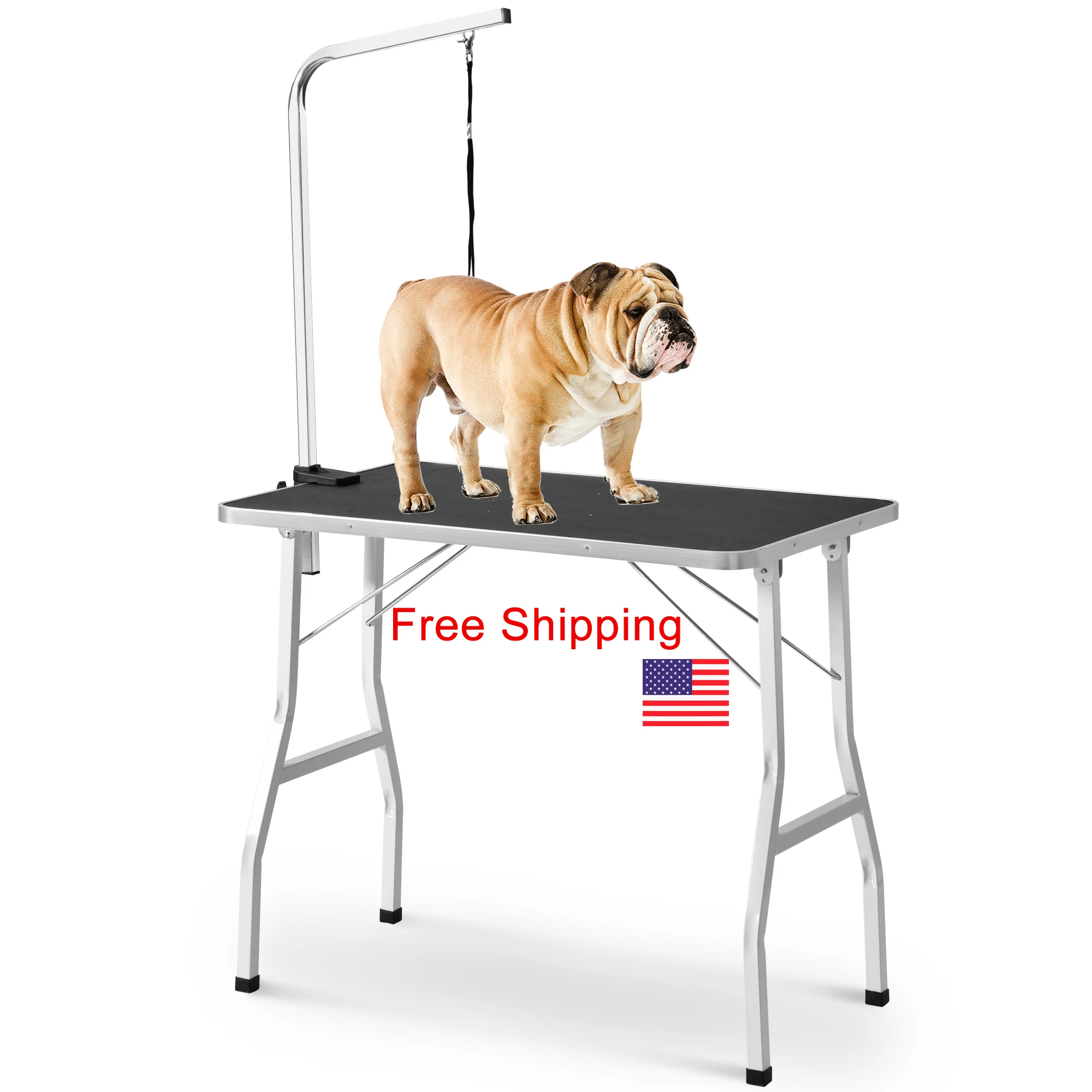 

Free shipping US small size 30" steel legs foldable nylon clamp adjustable arm rubber mat pet grooming table, Picture