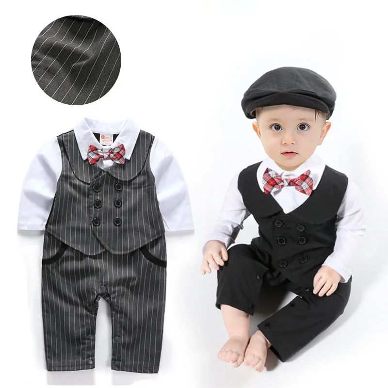 Wholesale Gentleman Plain Baby Romper Cotton Infant Rompers for Boys Baby Clothes Infant Clothing