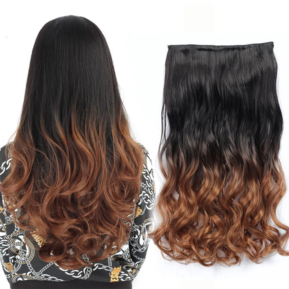 

Wholesale 22'' Cheap Blonde Black Ombre Long Curly Wavy Synthetic Hair Extensions 1 Piece 5 Clips In Hair Extensions For women