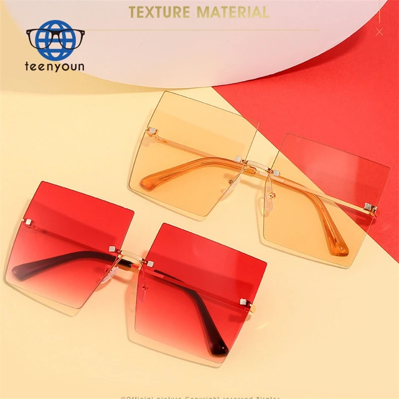 

Teenyoun Ins Style Newest Eyewear Fashionable Shades Unisex Sun Glasses Rimless Square Oversized Women Sunglasses