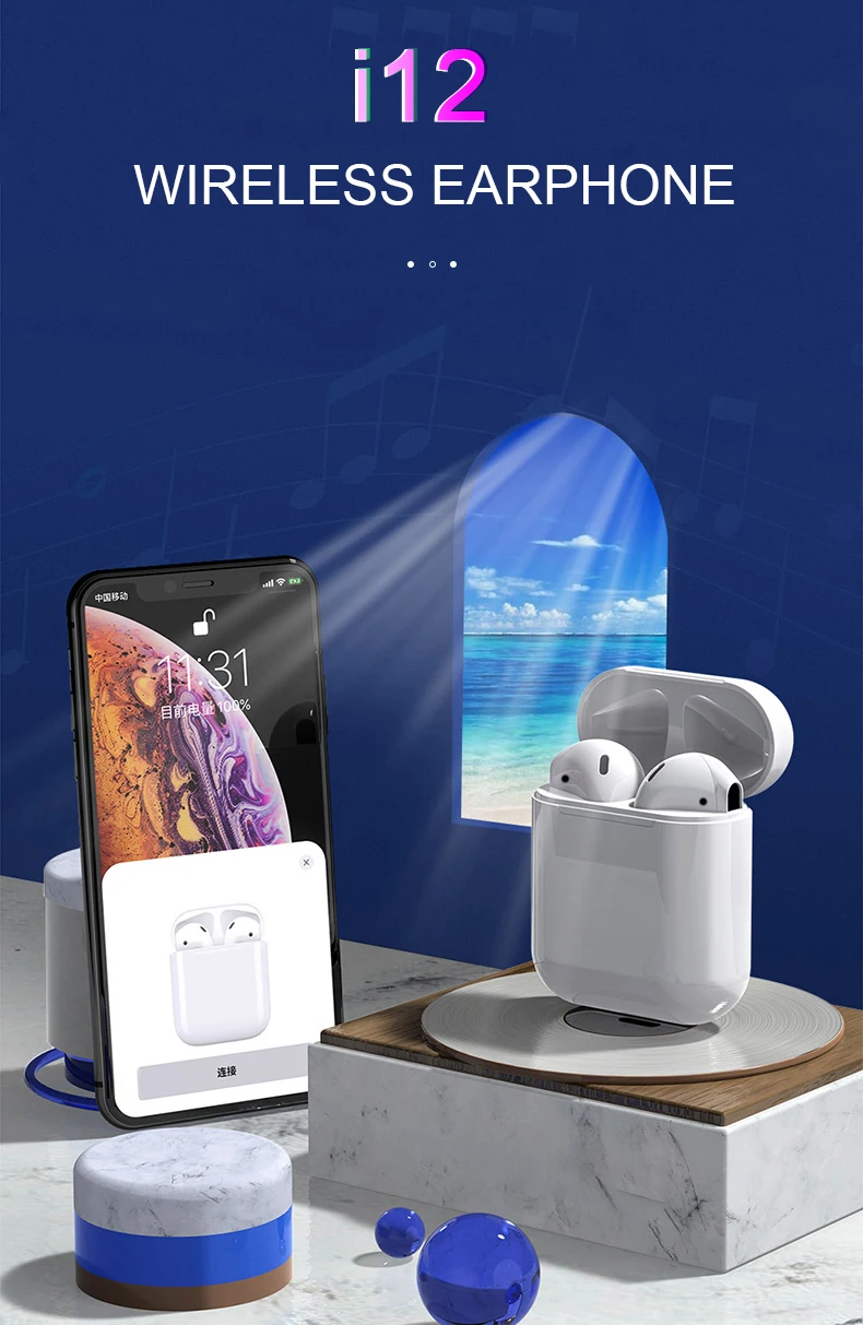 i12 TWS Blue tooth Earbuds Wireless Headphones Deep Bass Stereo Sound Earbuds with Mic Waterproof for iPhone Android Sports E - ANKUX.COM