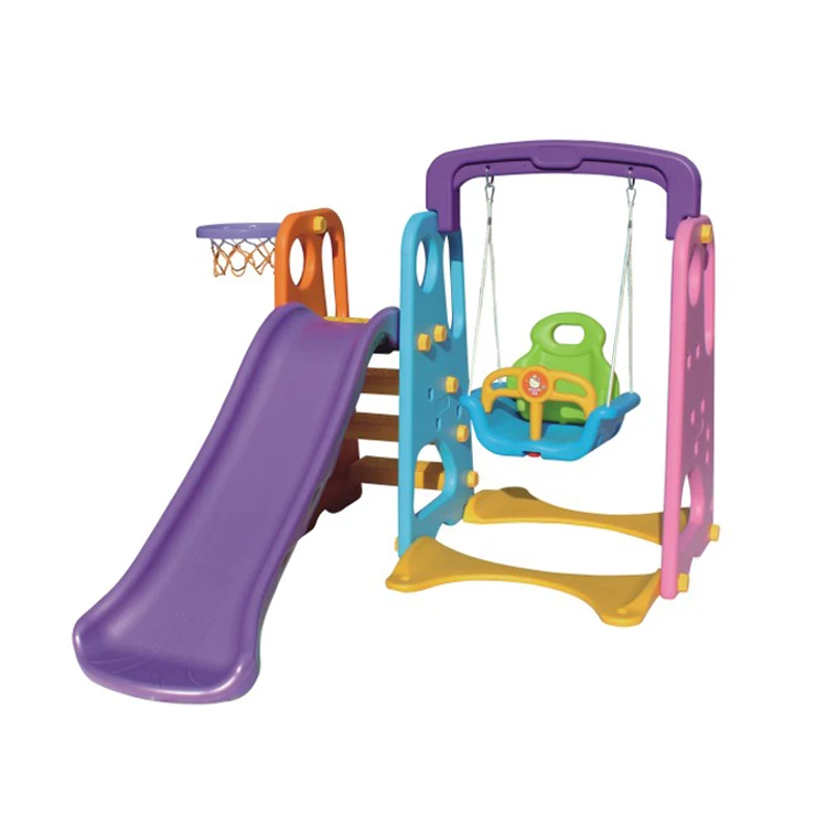 

Kindergarten Garden Children Plastic Play Toys Small Kids Indoor Home Plastic Slide with Swing, As picture