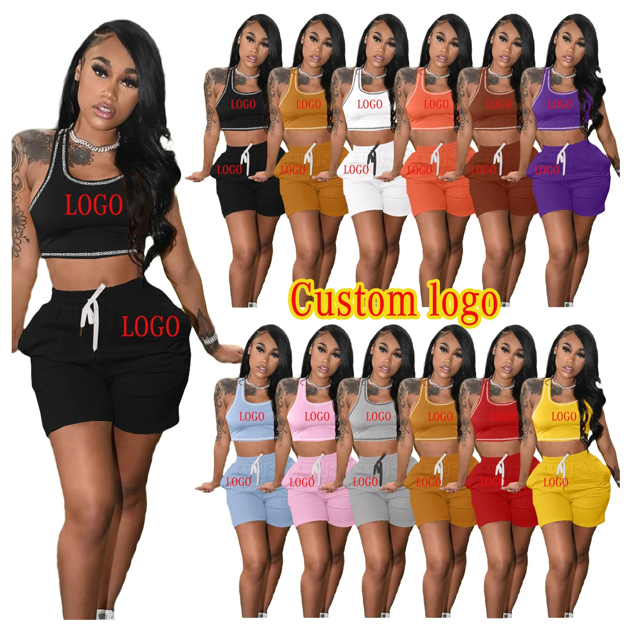 

Custom logo 2021 fashion brand seamless yoga leggings jogger suits 2 piece set women summer women two-piece set, Picture color