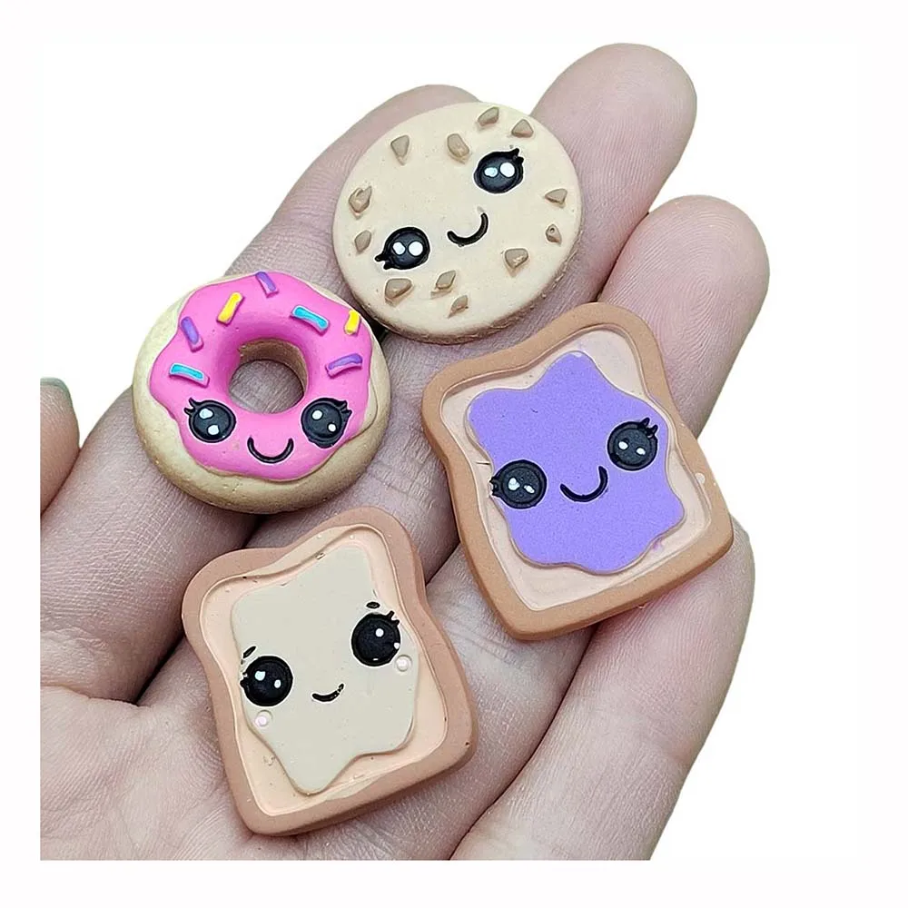 

Kawaii Food Cartoon Donut Cookie Bread Resin Cabochons For Phone Case DIY Craft Accessoires