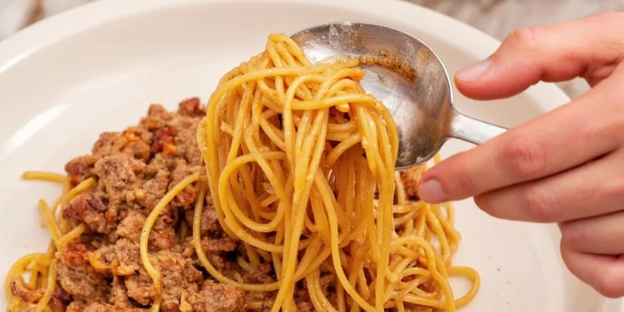 Bored spaghetti meat looking sad in a pot