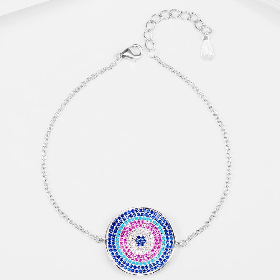 

Original Design 100% 925 Sterling Silver Bracelet With Colorful CZ Lucky eye Bracelets & Bangles For Women Accessories