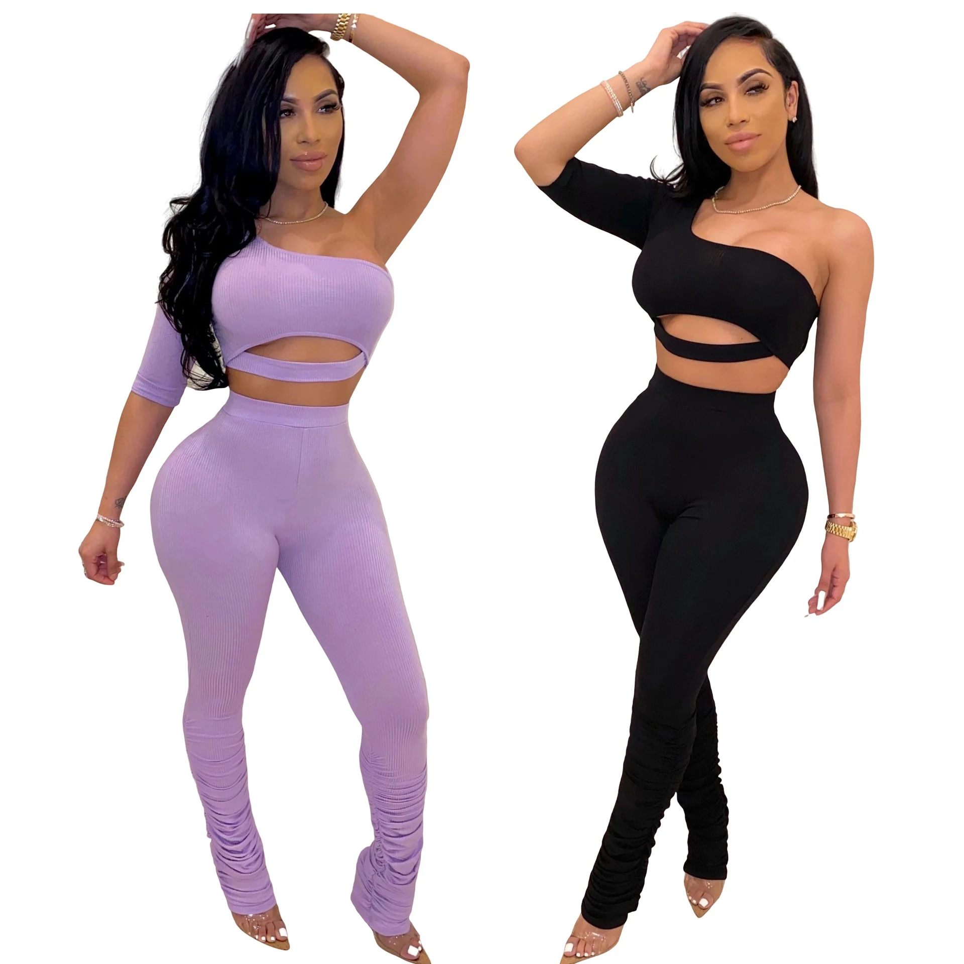

2020 Women Two Piece Summer Set Jumpsuits 2 Piece Set Clothing Stacked Pant Leggings Trousers