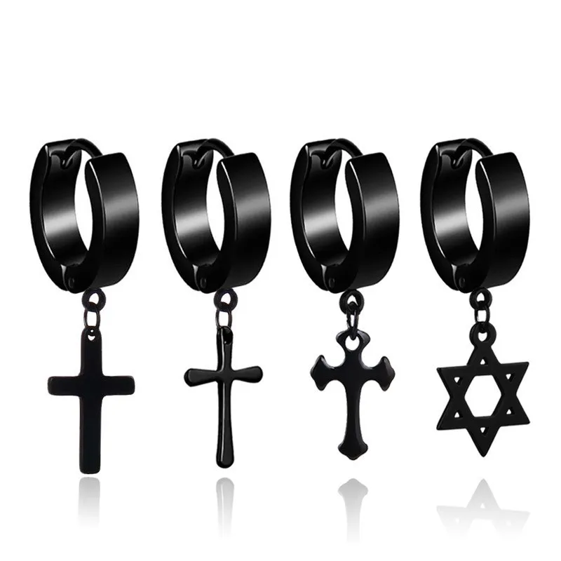 

New Women Men's Stainless Steel Dropping Earrings Black/Silver Color Cross Gothic Punk Jewelry