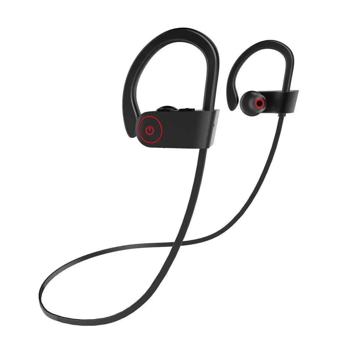

Ear Hook Wireless Earphones HD Stereo Noise Cancelling Microphone Waterproof Sport In-ear Headphones, Black / red