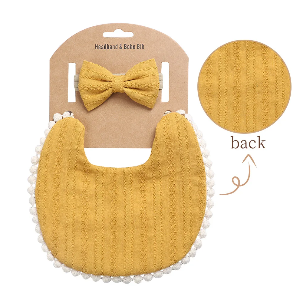 

Baby slobber headband set linen cotton solid color printed child bib baby bibs, 12 kinds of colors