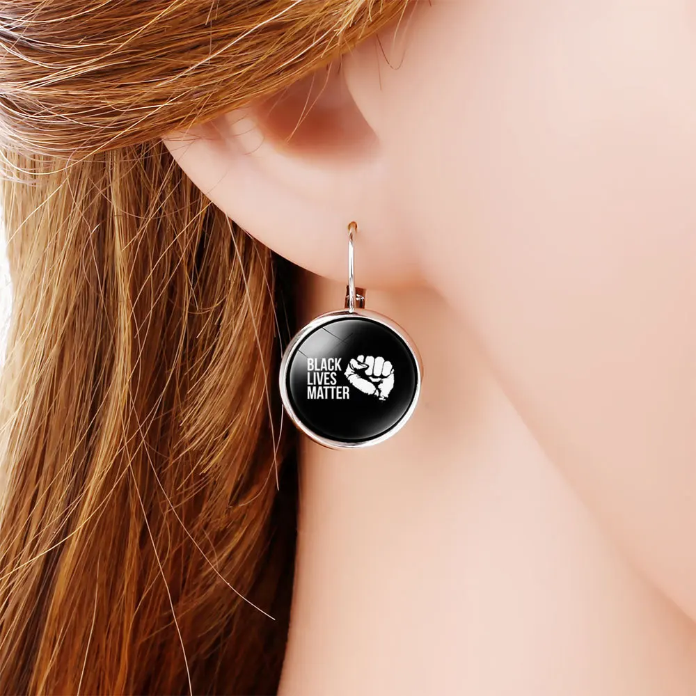 

custom all black lives matter earrings, specialize gift clip black lives matter earrings, Silver