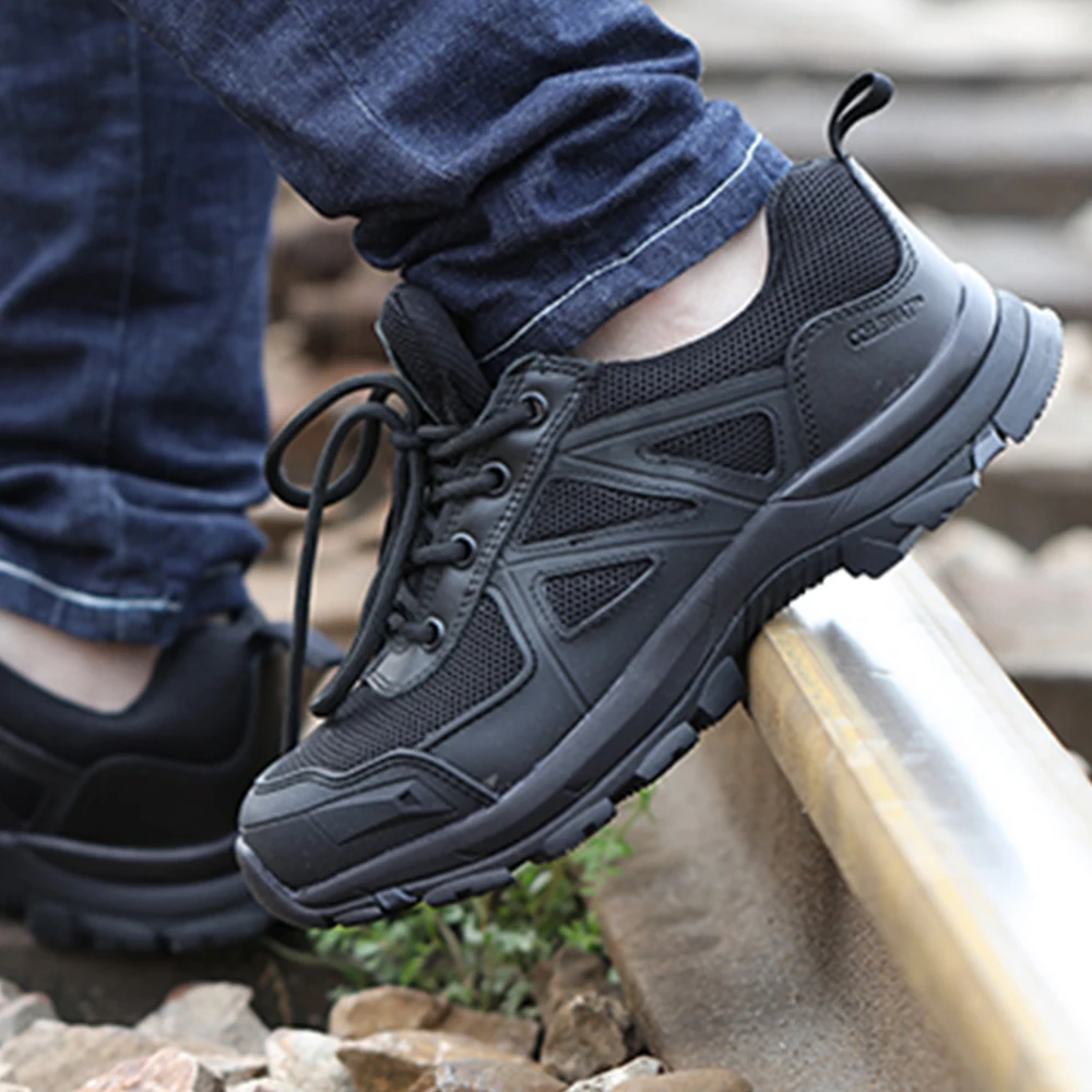 

Fashion And Tactics High Quality Men's Hiking Shoes Breathable Outdoor Shoes Military Camouflage Leather Boots Men's Long Shoes, Black