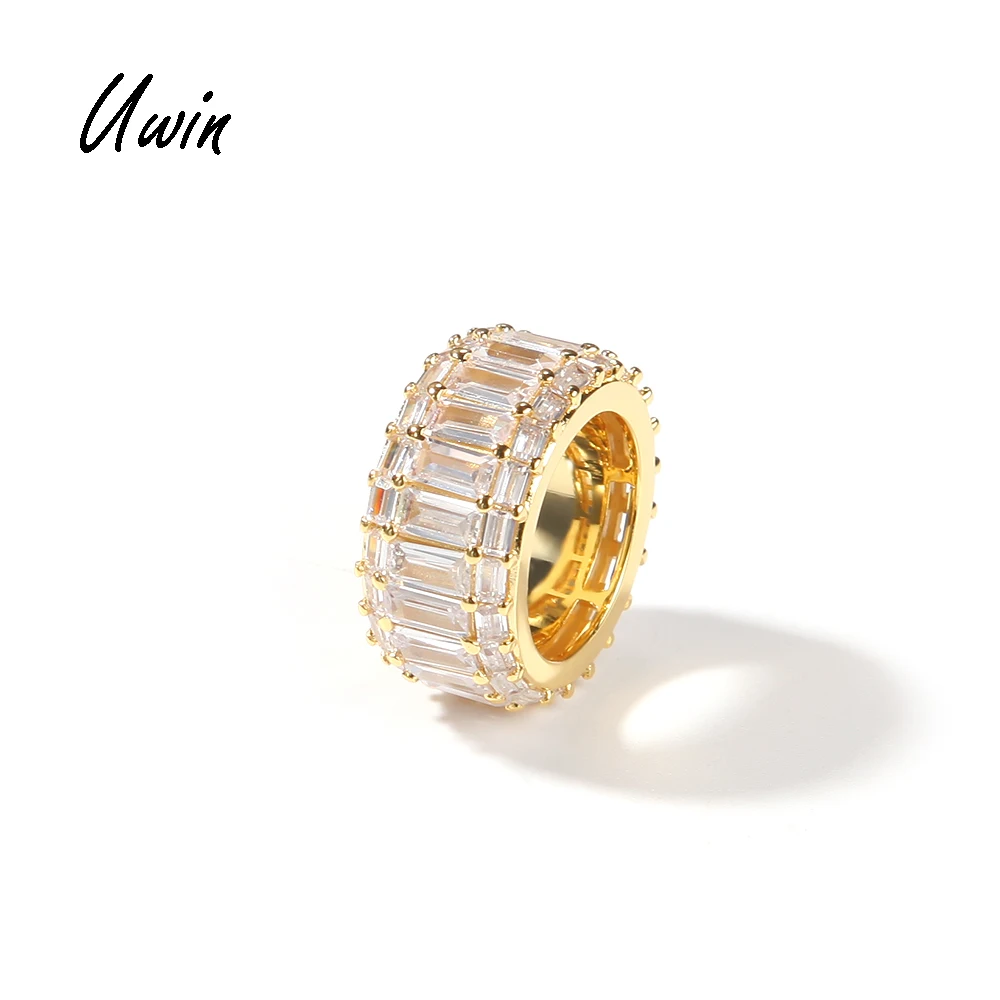 

2021 Hip Hop 18K Gold Plated Square CZ Ring for Women Men Unisex AAA Zirconia Finger Rings Bling Jewelries, Gold color / silver color