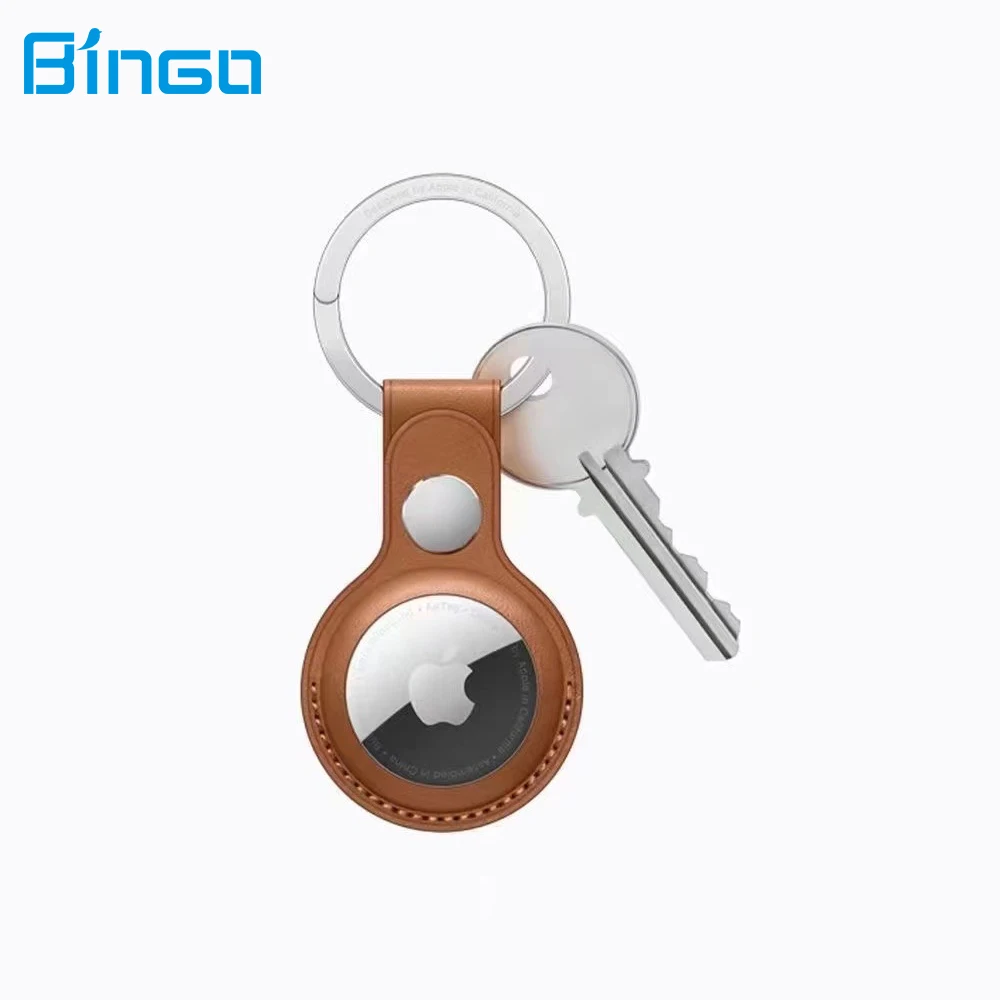 

2021 Fashion leather case For airtag locator tracker with high quality key ring for air tag case, Black brown khaki navy blue camellia red