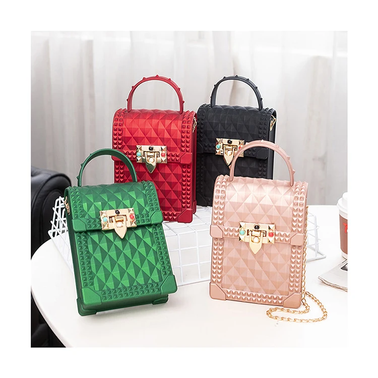 

Lattice Pattern Mini Phone Bags For Women Summer Rivet Lock Shoulder Crossbody Bags Cute Small Jelly Handbags and Purses Mujer