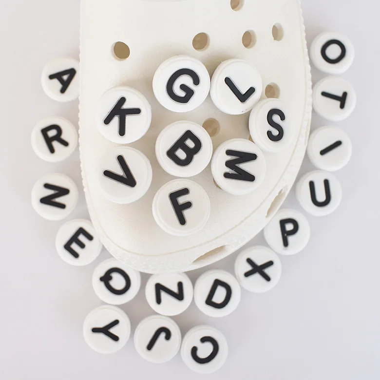 

Black White Luminous Croc Charms A-Z Roman Alphabet Charms for Crocs Letters PVC Decorations for Clogs Wholesale