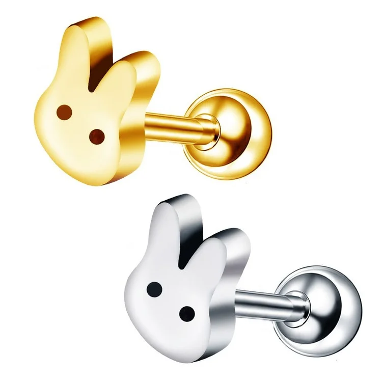 

New animal stainless steel threaded stud earrings fashion rabbit ear bone studs men's and women's earrings jewelry gifts