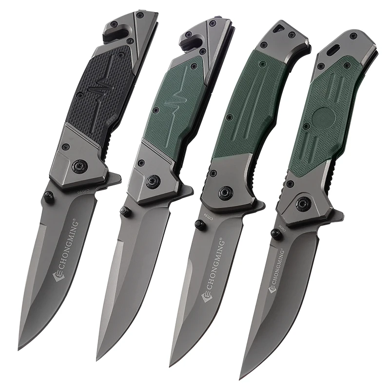 

Dropshipping knife green g10 handle outdoor survival camping folding pocket handmade knife with custom metal logo