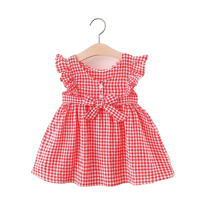 

2021 Summer Baby Girls Sleeveless Grid Dresses Kids Girl Casual Cotton Plaid Pattern Print Princess Dress