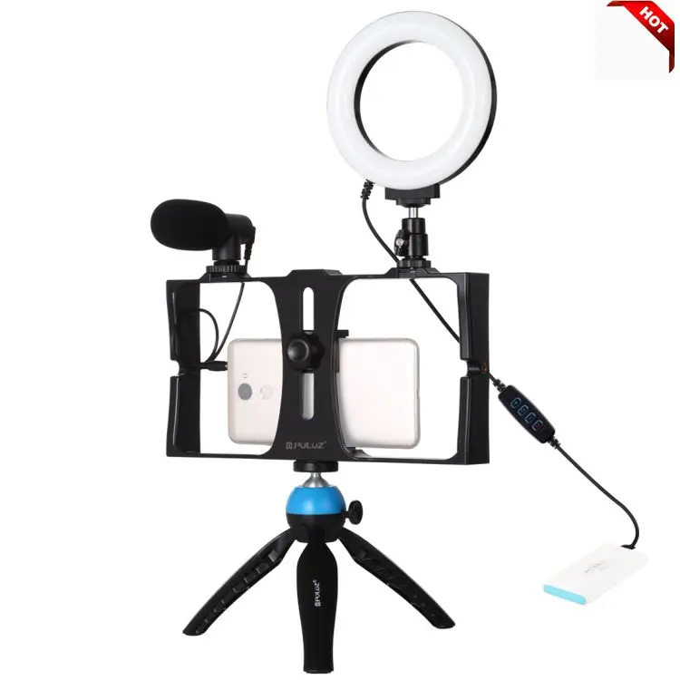 

Dropshipping PULUZ 4 in 1 Vlogging Live Broadcast Smartphone Video Rig 4.7 inch Ring LED Selfie Light Kits with Microphone