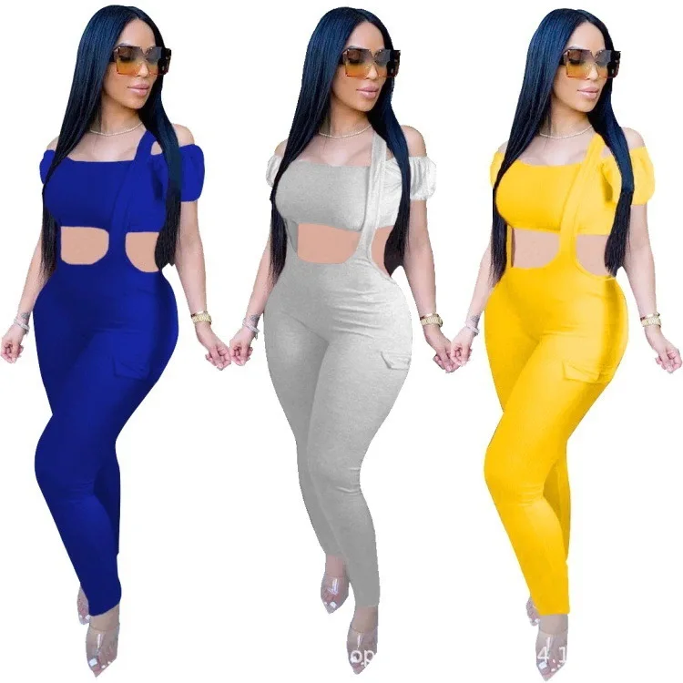 

Sweet Commute Solid Color Collarless Top And Suspender Trousers Womens Sets For Summer Two Piece Pants Set, 3 colors