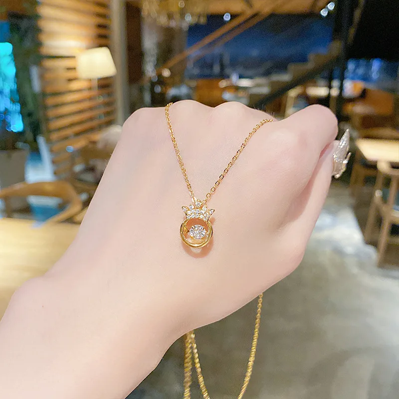 

Fashion trendy gold filled sublimation jewelry necklace crown pendants stainless steel chain diamond necklaces for women