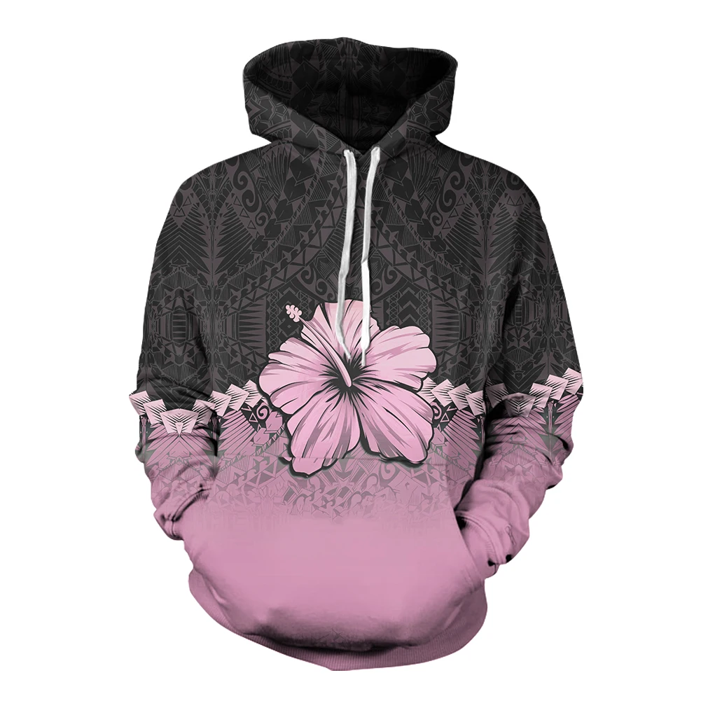 

Best Selling Autumn Hooded Sweater Customized Polynesian Style Pink Hibiscus Vintage Washed Hoodies Oversozed Sweater For Women, Customized color