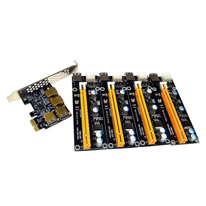 

Hot Sale Riser USB 3.0 PCI-E Express 1x To 16x Riser Card Adapter PCIE 1 To 4 Slot USB3.0 Port Multiplier Card
