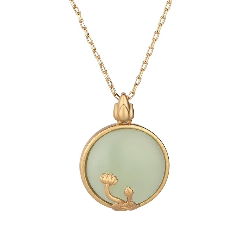 

New Green Jade Pendant Amulet 925 Silver Zircon Fashion Women Gifts Chinese Gemstone Charm Chain Pendants