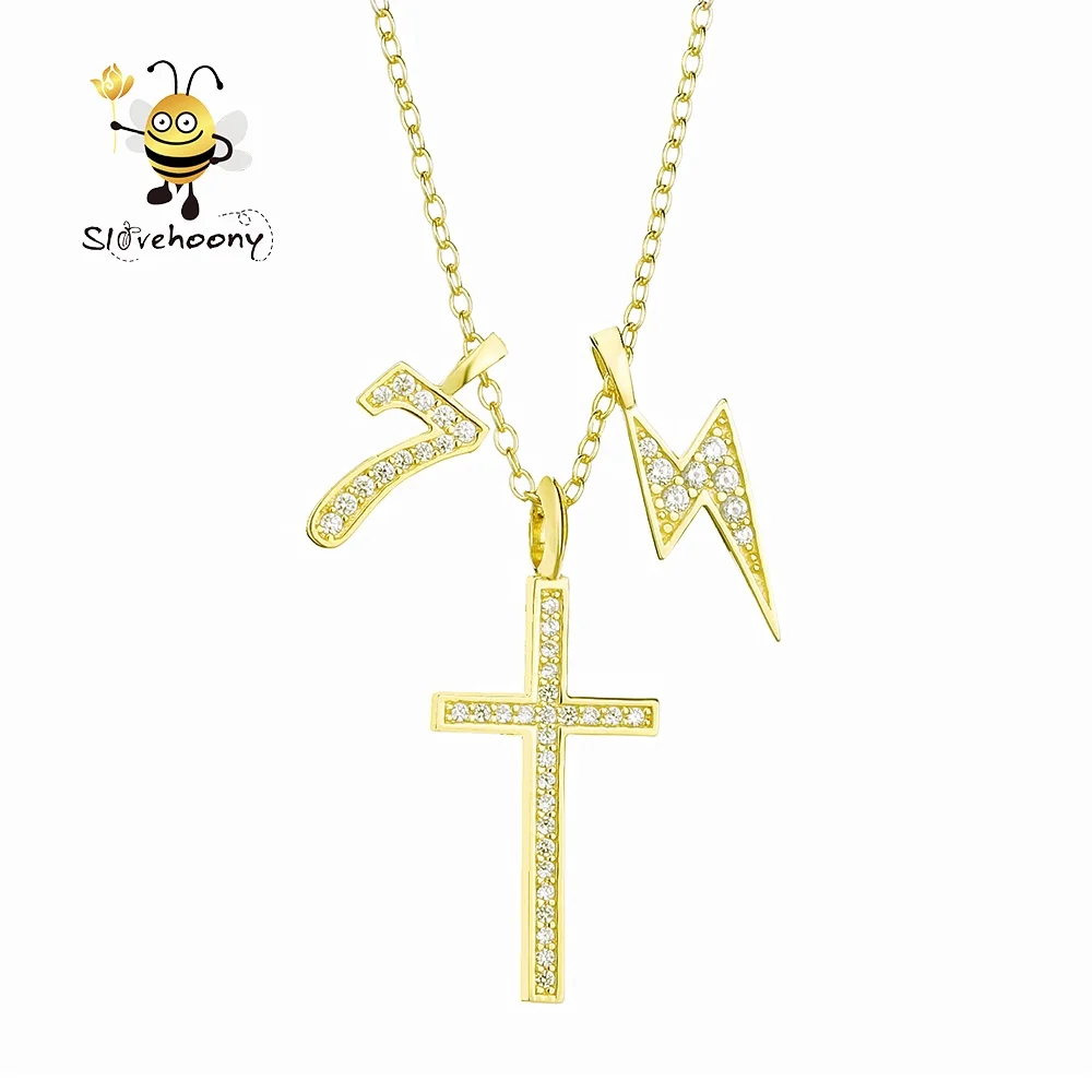 

Slovehoony 24K gold plated Small Cross Necklaces, Number 7 and Lightning charm Necklaces for Japanese Men DIY Jewelry