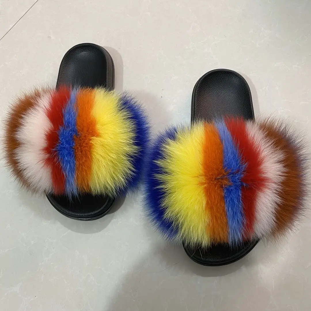 
Wholesale Furry Raccoon Fur Slides Slipper for women 