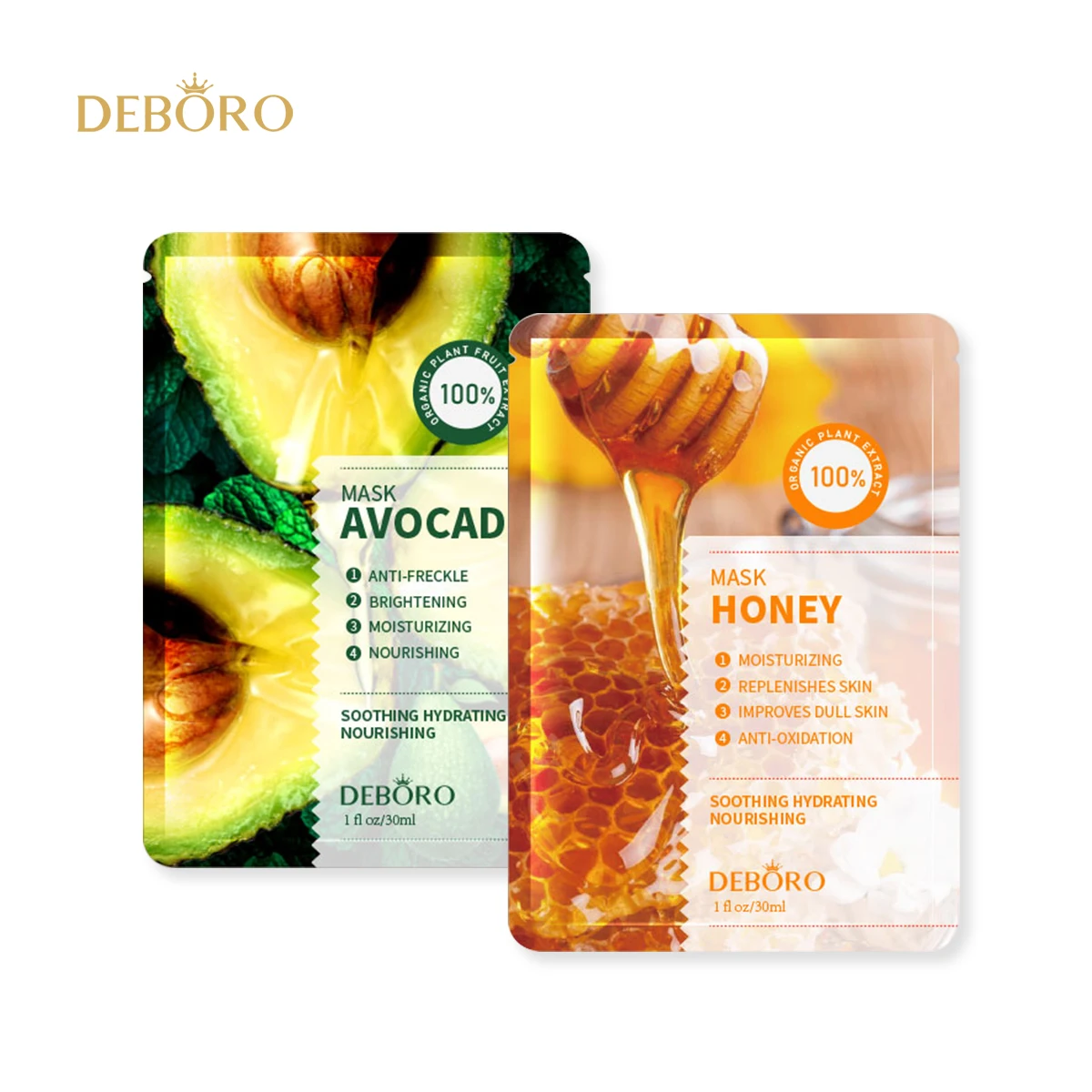 

Deboro Honey Aloe Vera Rose Avocado Facial Mask for Skin Care Paper Sheet Korea Skin Care Multipurpose facial sheet mask, Transparent