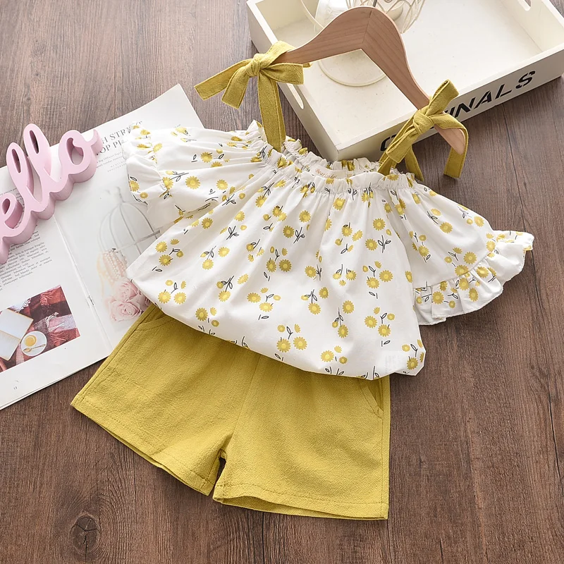 

Women's dress new children's clothing straps strapless children's suit flower shirt + dress suit, Picture shows