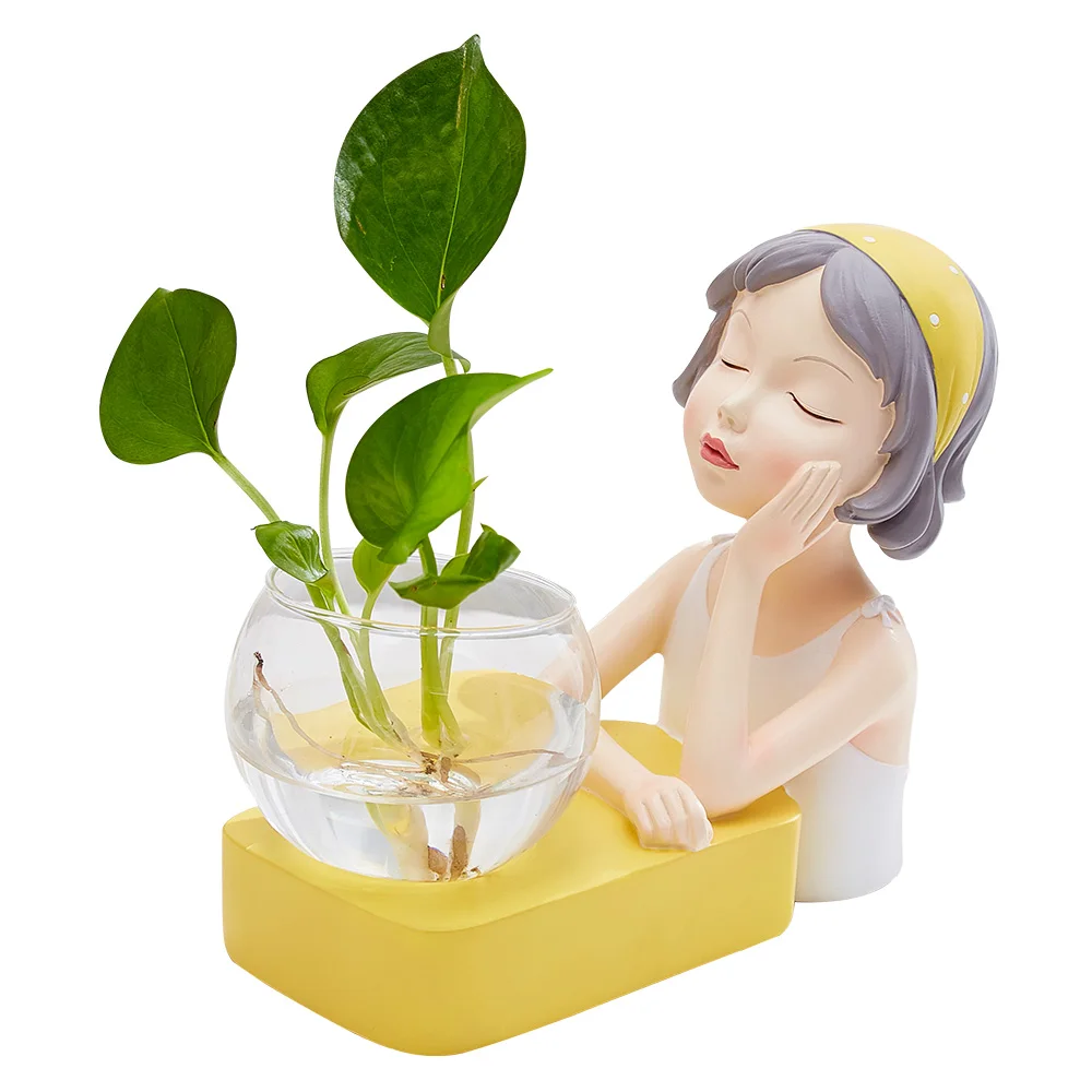 

Cute Girl Hydroponic Vase Resin Character Model Glass Vase Modern Living Room Dining Table Desktop Decoration Accessories Gifts