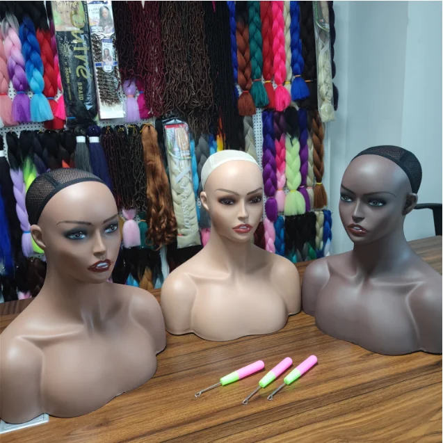 

Wholesale PVC Head mannequin with bust wig headstand for wigs display making styling and jewelry display mannequin