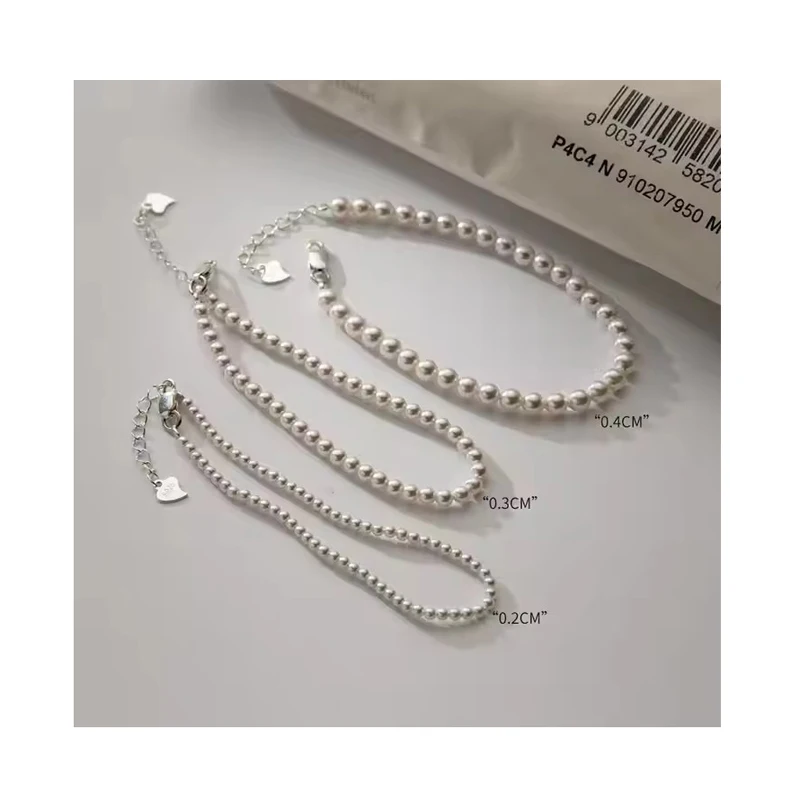 1 Piece Genuine 925 Sterling Silver Handmade 2MM/3MM/4MM/5MM/6MM/8MM Synthetic Pearls Bracelets for Mother's Day Gifts