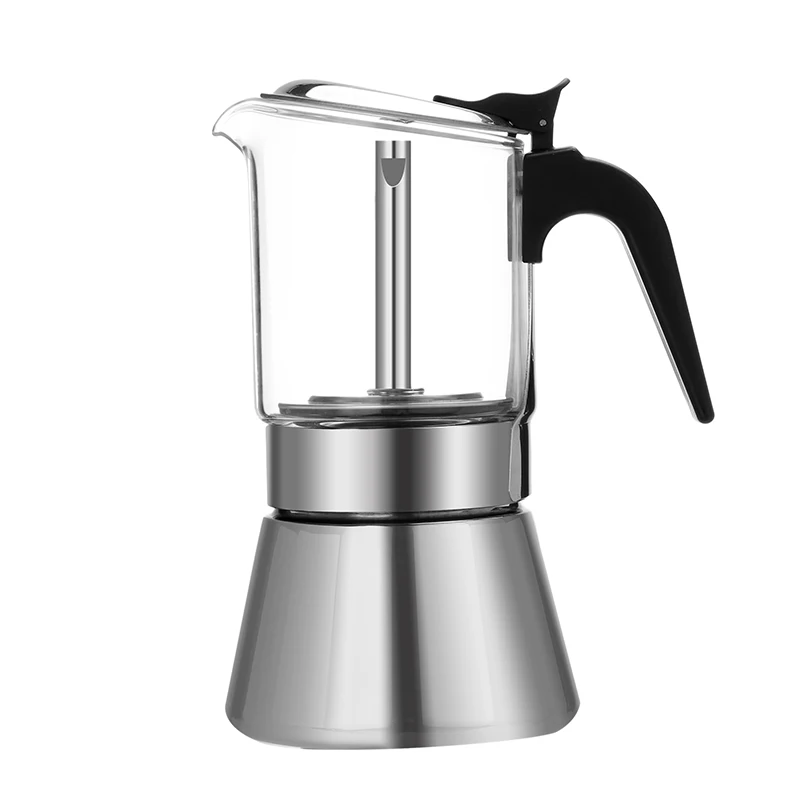 

160ml 304 Food Grade Stainless Steel Base Crystal Glass Top Stovetop Moka Pot Espresso Coffee Maker