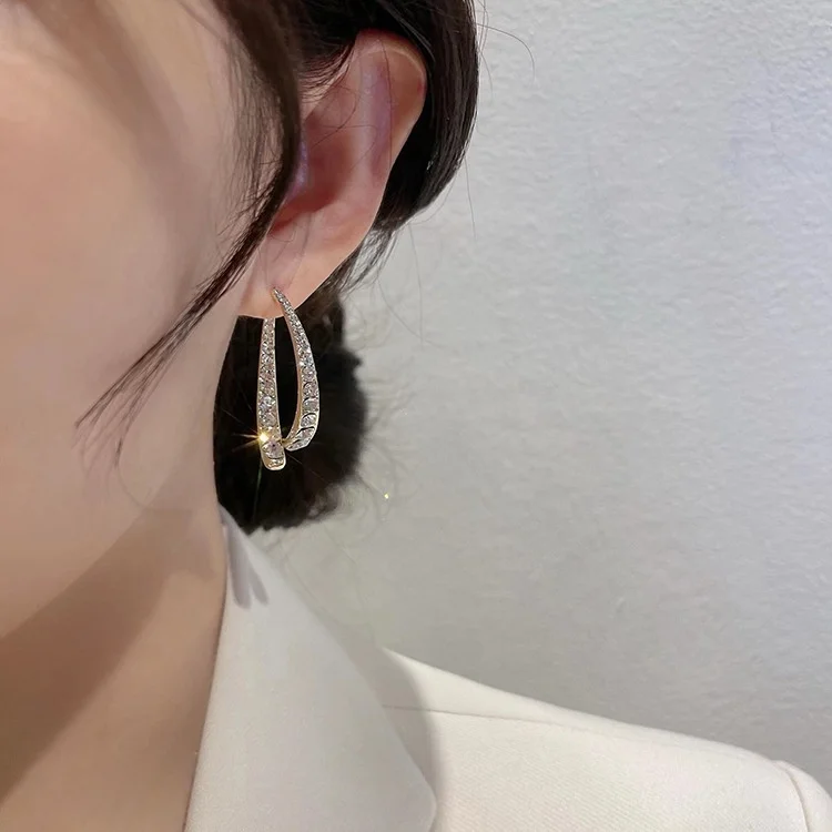 

Tik Tok Hot Selling Korean Earrings Fashion Luxury Shining Zircon Inlaid Rhinestone staggered Dangle Earrings, As picture shown
