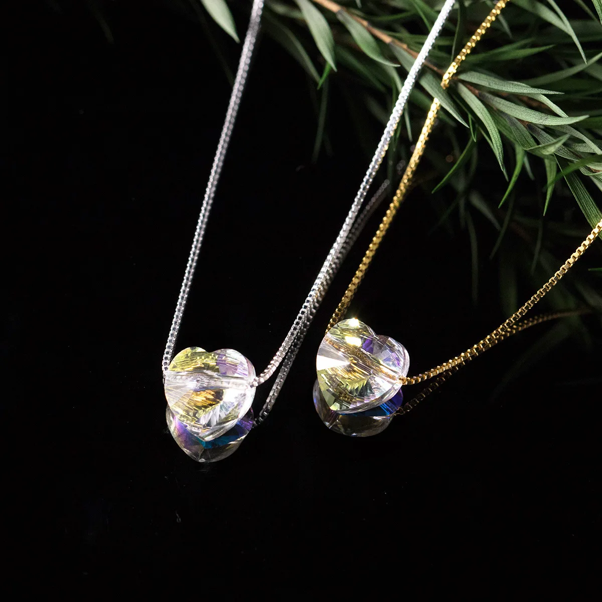 Fashion Pendant Necklaces 925 Sterling Silver Heart Diamond Necklace Colorful Zircon Gold Plated Necklaces for Women