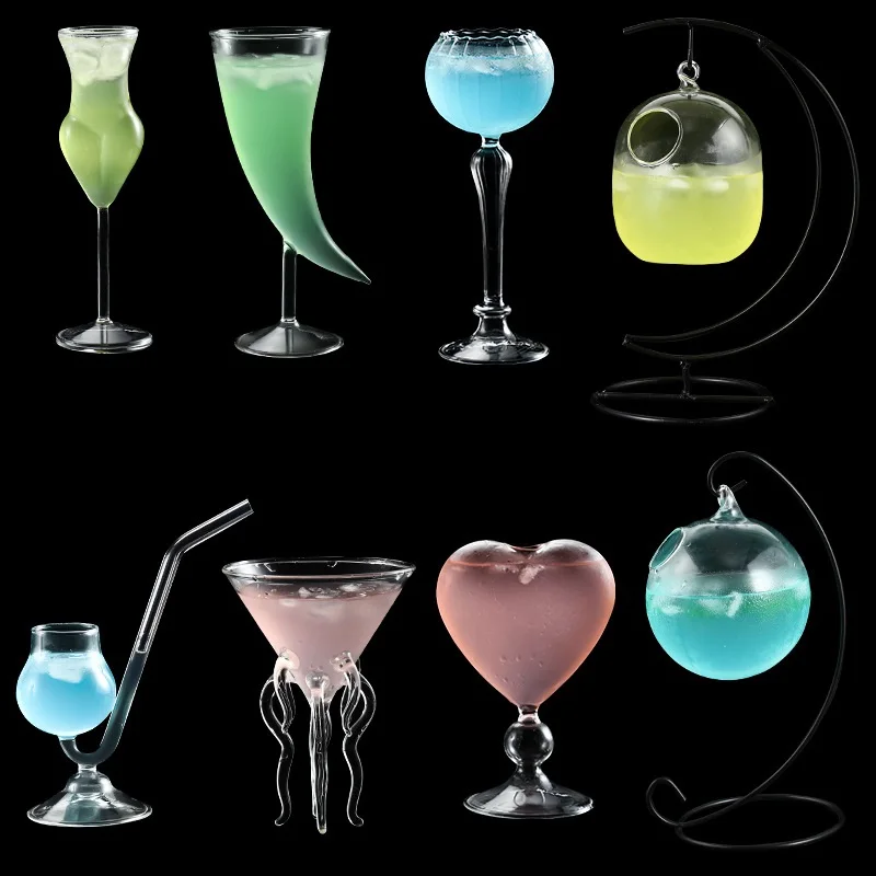 

Unique cocktail glass heart/ox horn/pipe/Jellyfish/women body shaped wine martini glasses